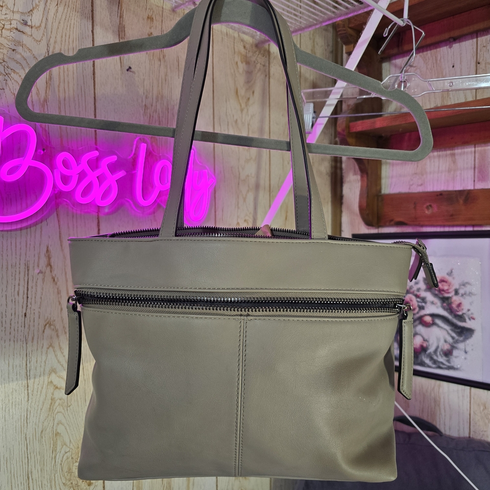 Simply Vera Vera Wang Taupe Tote Bag | Large Zip Shoulder Purse